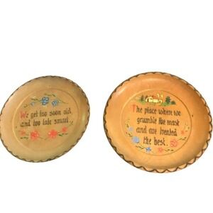 Vintage Decorative Wooden Plates Made in Germany Folk art Primitive Set of two